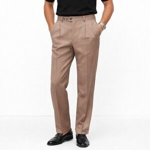 The Rodin Collection Mens Dress Pants 36x32 Taupe Brown Italian Tailored Pleated